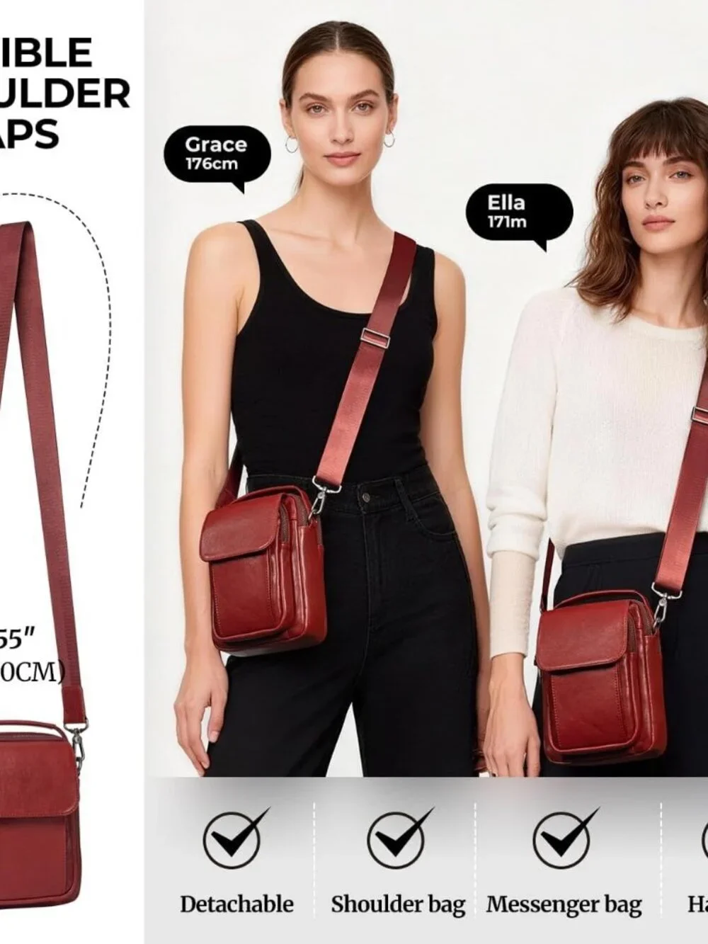 Men's Burgundy Leather Shoulder Sling Travel Crossbody Stylish Magnetic Bag